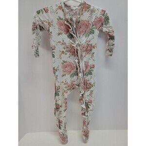 Angel Dear Retro floral Ruffle full zip bamboo long sleeve pant pajama SIZE 6-9M